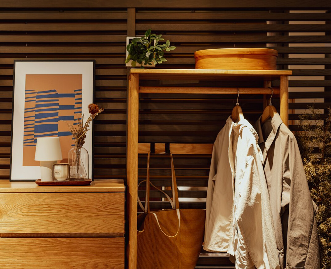 Detail of a modern apartment interior with natural materials
