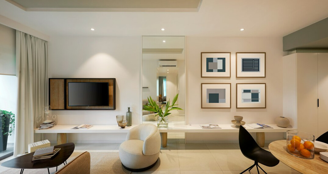 Luxury apartment living room with designer furniture